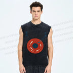 Unisex Fish Record Player Printed Washed Tank Top