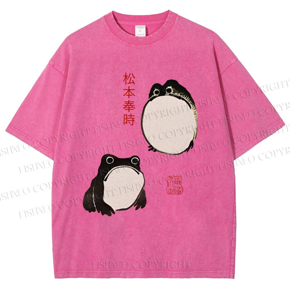 Unisex Japanese Frog Printed Washed Tee