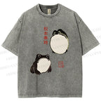 Unisex Japanese Frog Printed Washed Tee