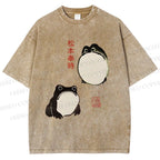 Unisex Japanese Frog Printed Washed Tee