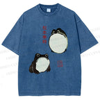 Unisex Japanese Frog Printed Washed Tee