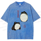 Unisex Japanese Frog Printed Washed Tee