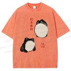 Unisex Japanese Frog Printed Washed Tee