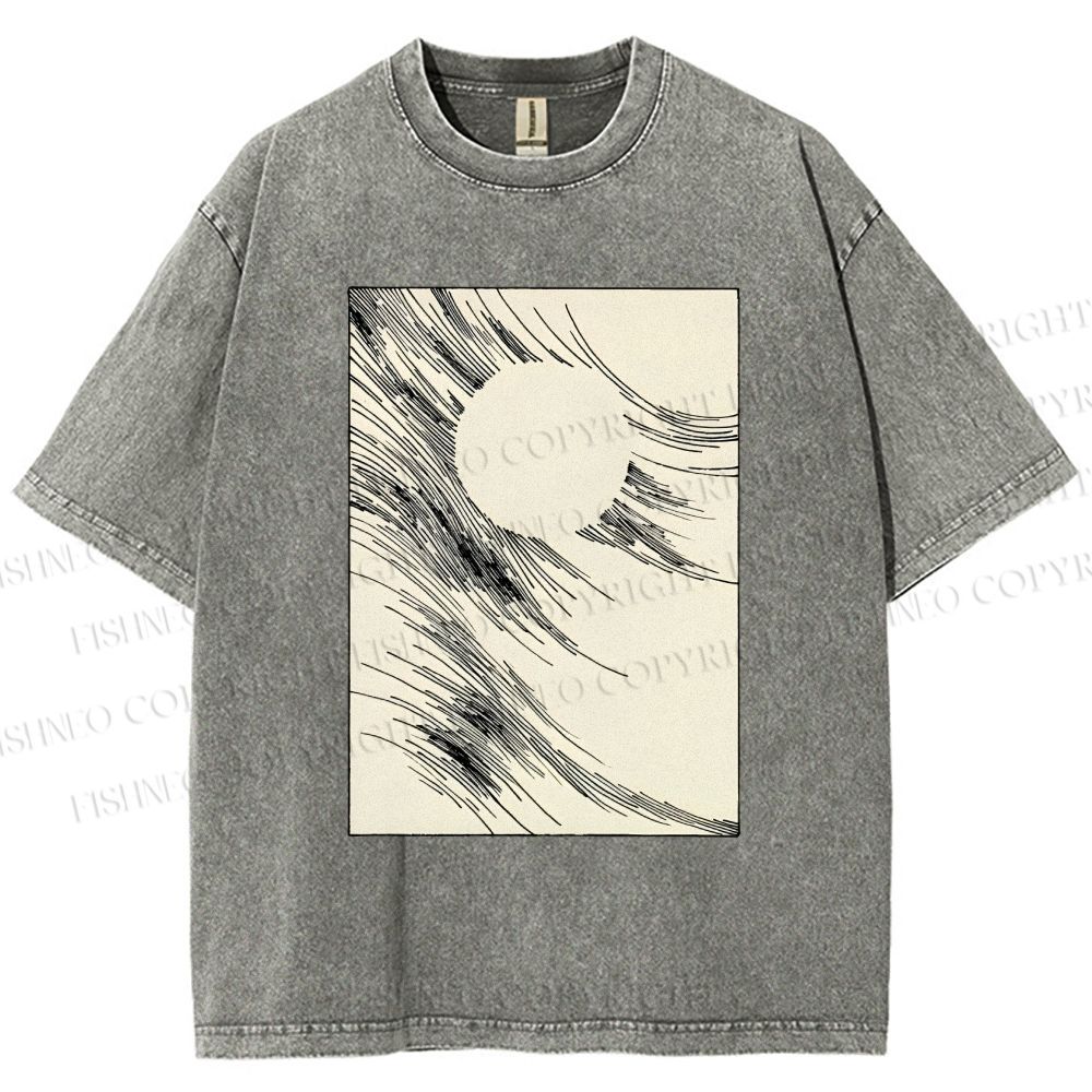 Unisex Geometric Lines Printed Washed Tee