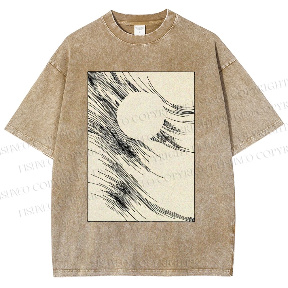 Unisex Geometric Lines Printed Washed Tee