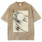 Unisex Geometric Lines Printed Washed Tee