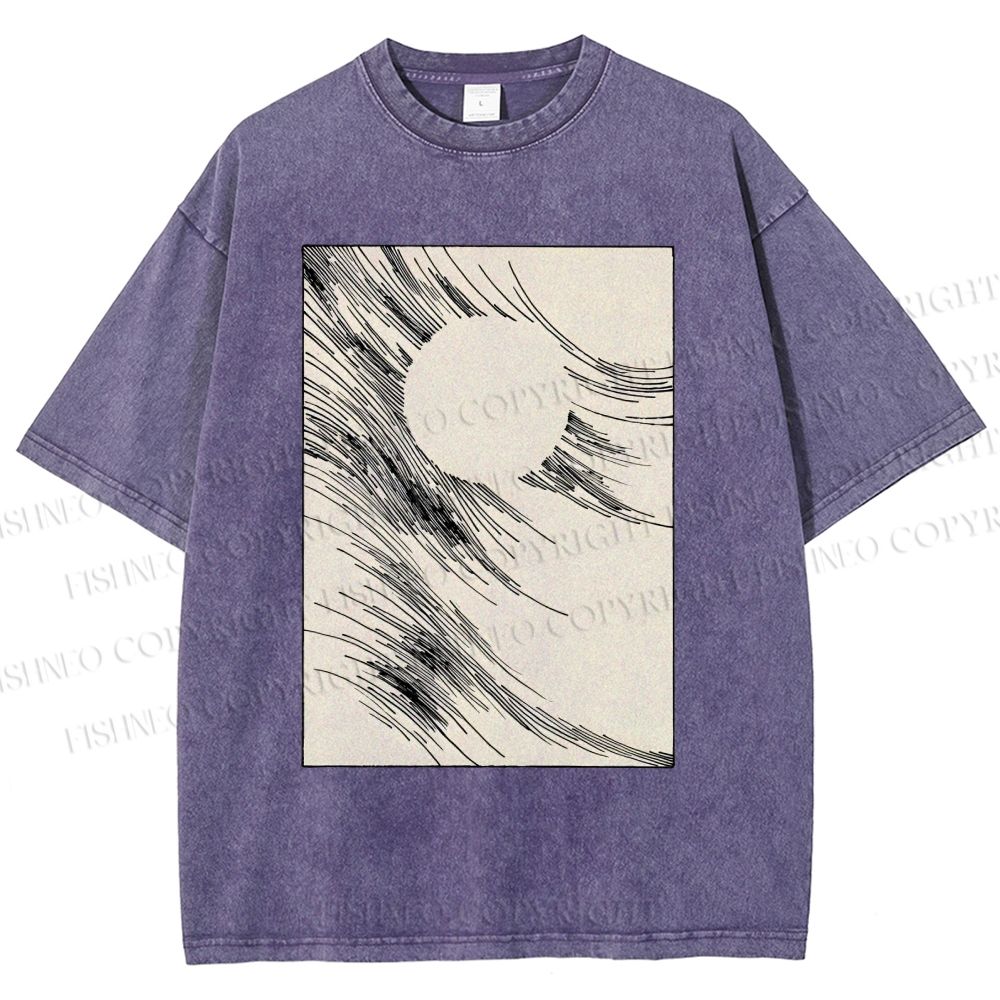 Unisex Geometric Lines Printed Washed Tee