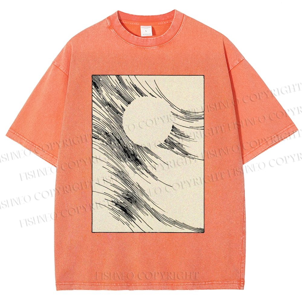 Unisex Geometric Lines Printed Washed Tee