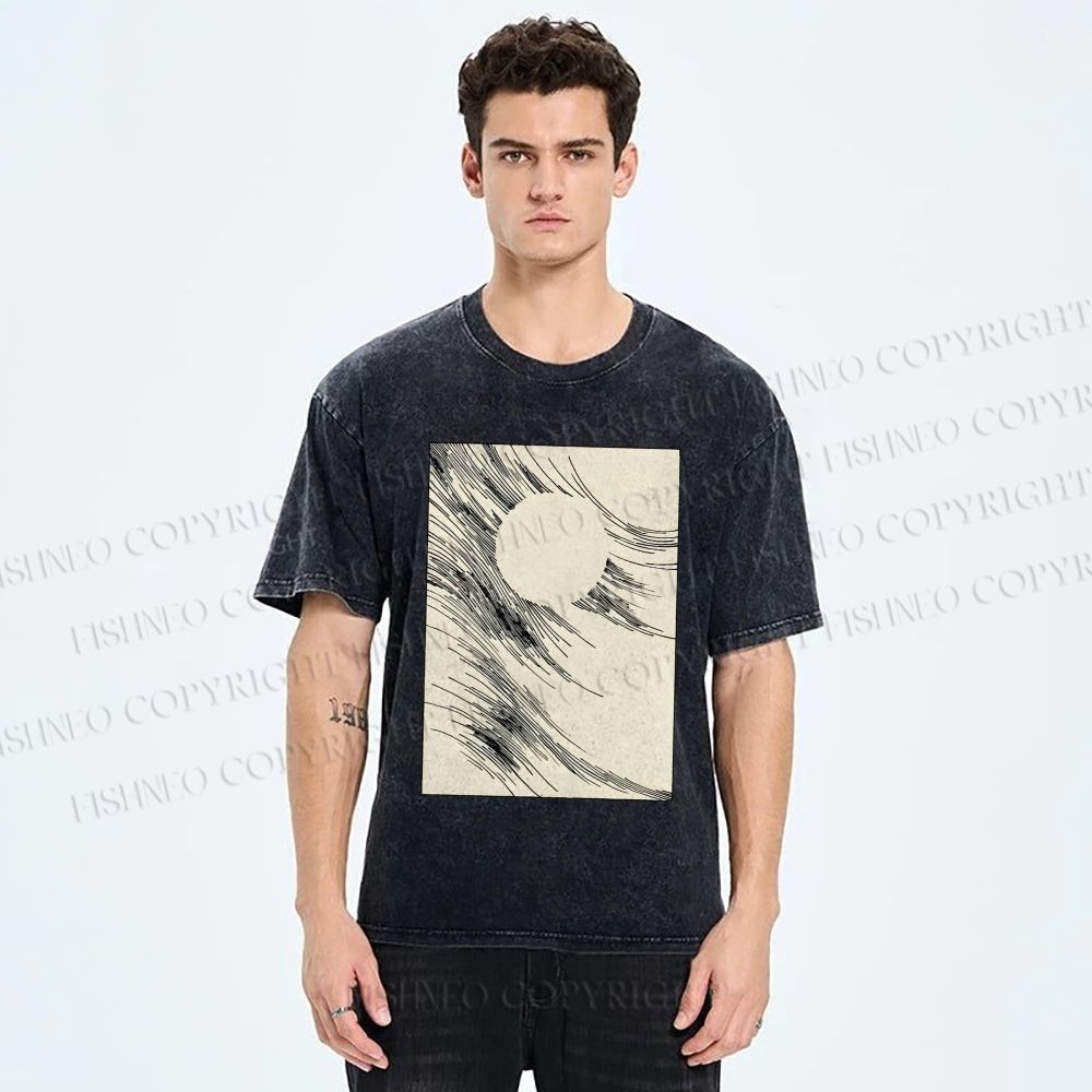 Unisex Geometric Lines Printed Washed Tee