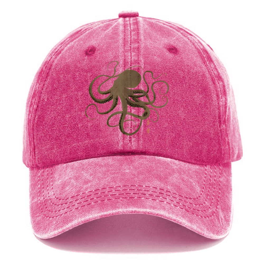 Octopus Japanese Gold Print Tattoo Washed Cap