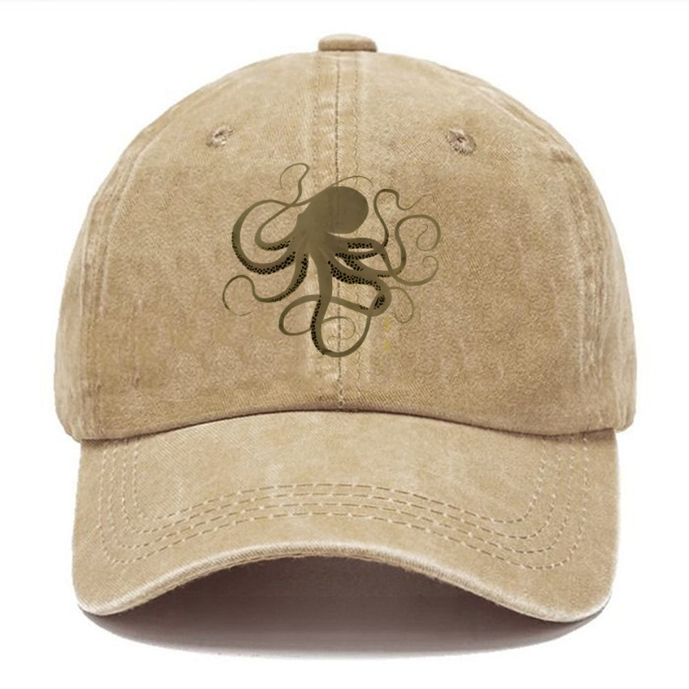 Octopus Japanese Gold Print Tattoo Washed Cap