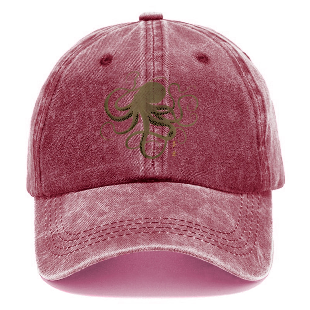 Octopus Japanese Gold Print Tattoo Washed Cap