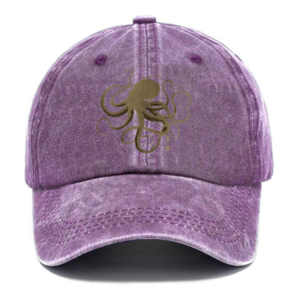 Octopus Japanese Gold Print Tattoo Washed Cap