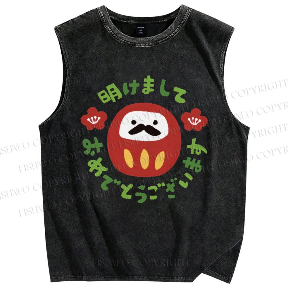 Unisex Daruma Printed Washed Tank Top