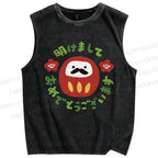 Unisex Daruma Printed Washed Tank Top