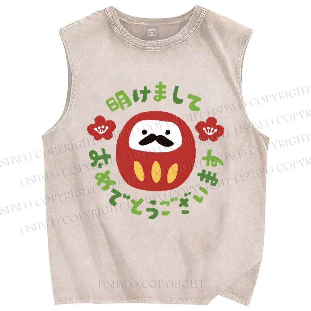 Unisex Daruma Printed Washed Tank Top
