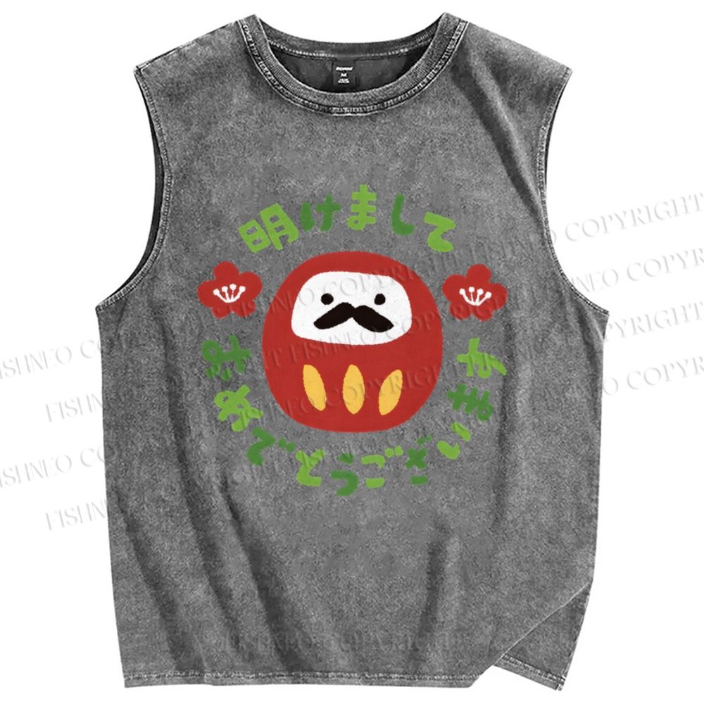 Unisex Daruma Printed Washed Tank Top