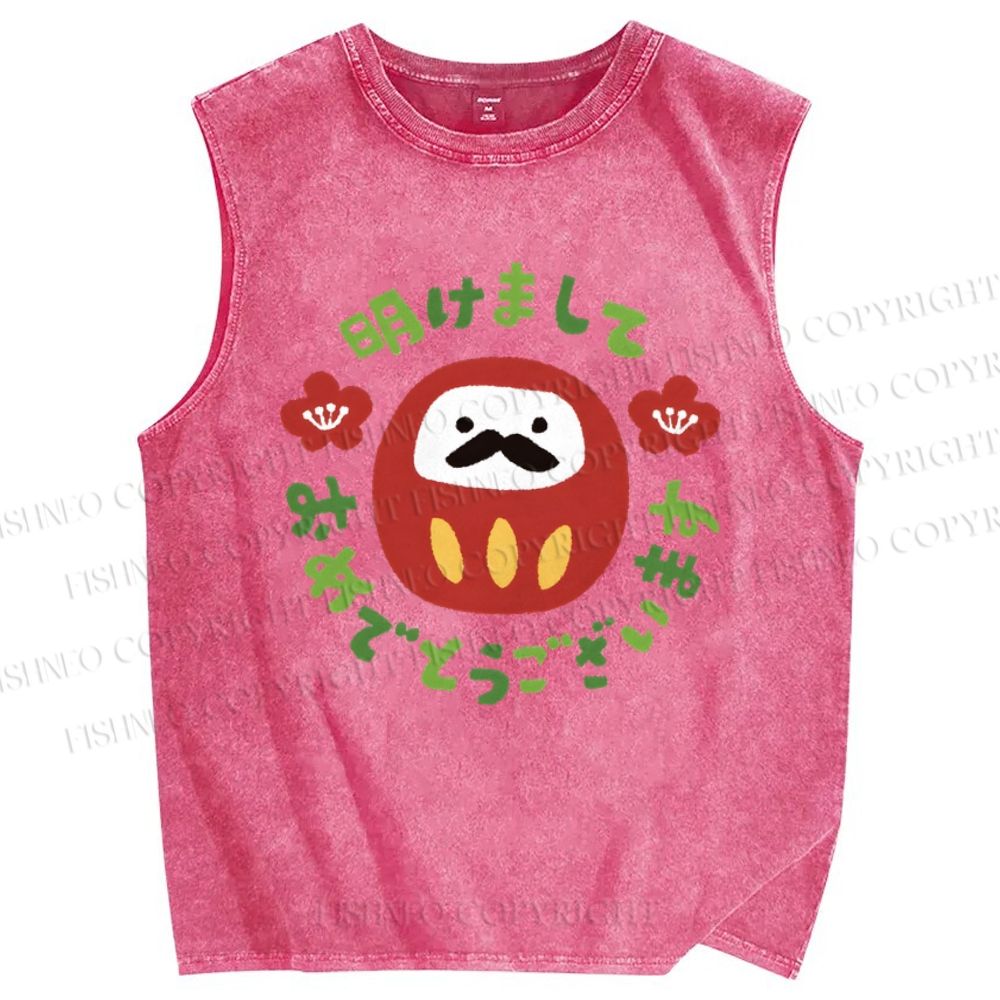 Unisex Daruma Printed Washed Tank Top