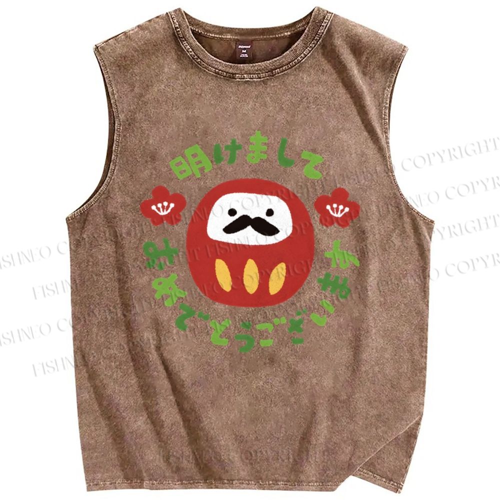 Unisex Daruma Printed Washed Tank Top