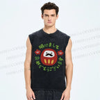 Unisex Daruma Printed Washed Tank Top