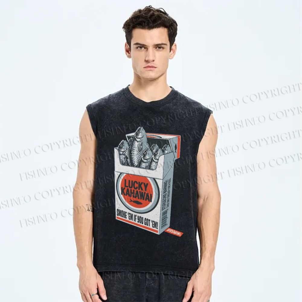 Unisex Lucky Kahawai Printed Washed Tank Top