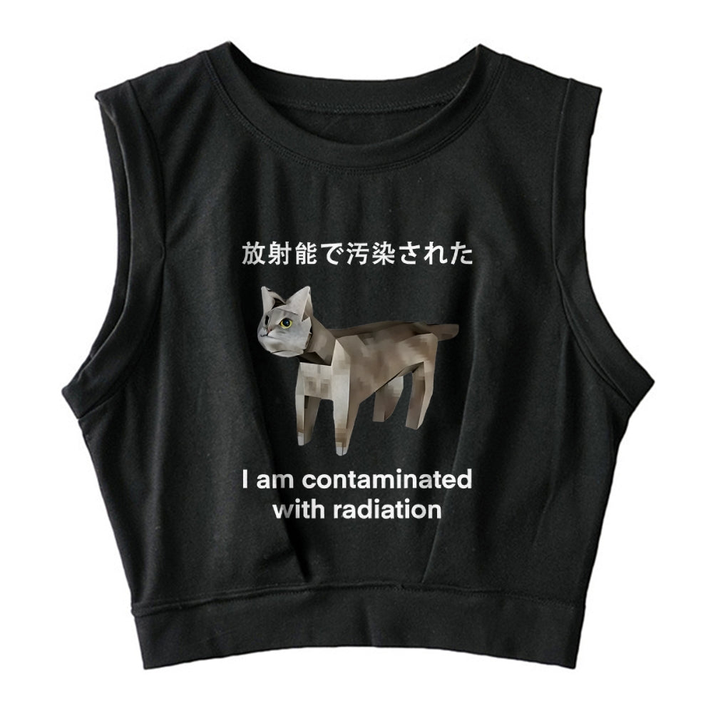 Cat Contaminated By Radiation Sleeveless Crop Top