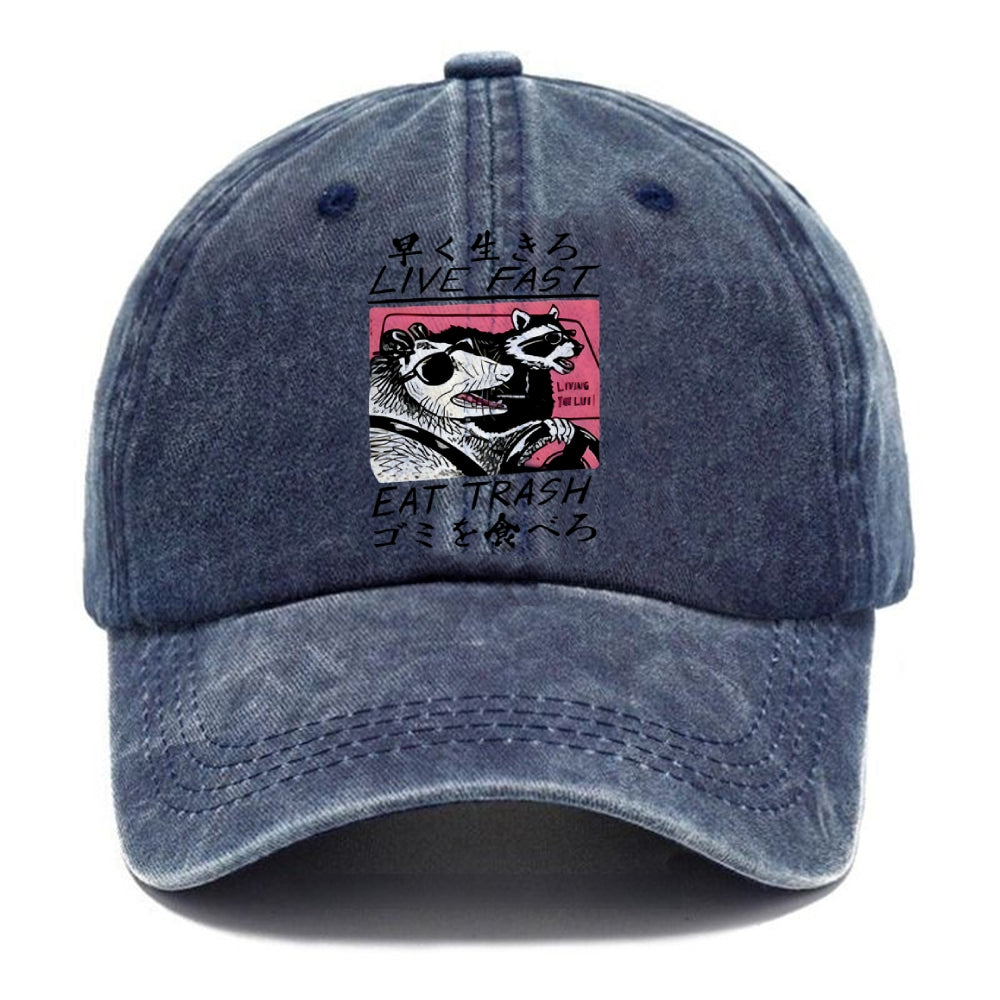 Live Fast Eat Trash Washed Cap