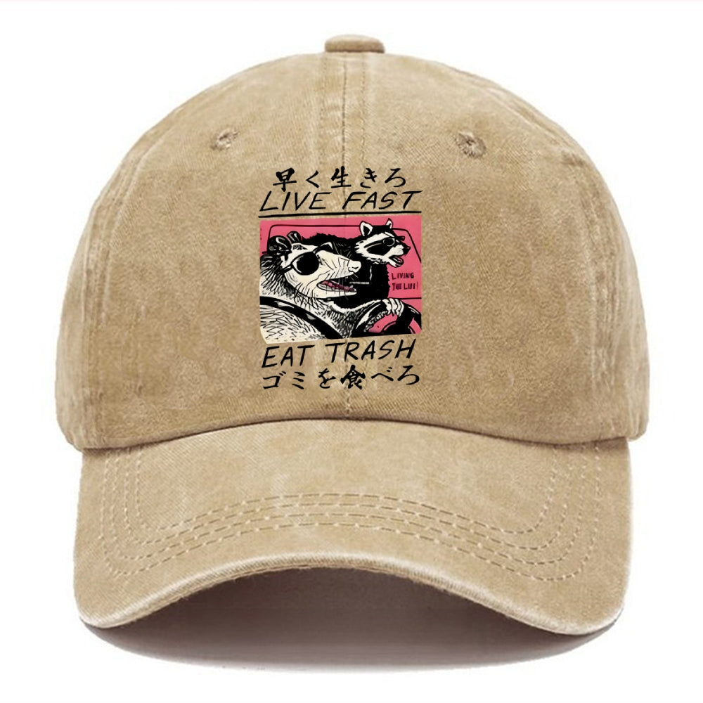 Live Fast Eat Trash Washed Cap