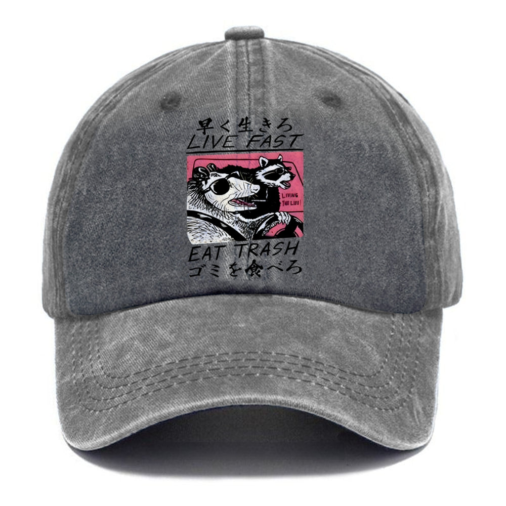 Live Fast Eat Trash Washed Cap