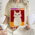Unisex Japanese Fortune Cat Printed Washed Tee