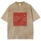 Unisex Vintage Cat  Printed Washed Tee