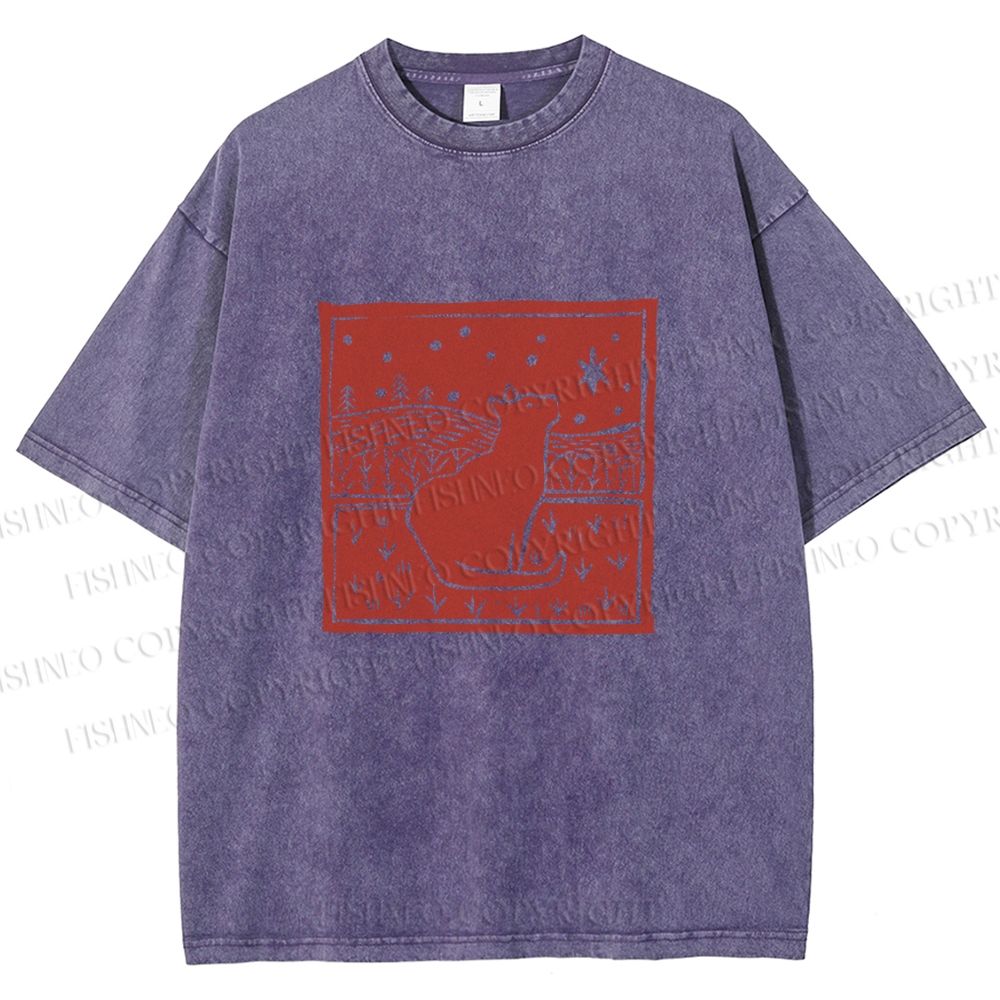 Unisex Vintage Cat  Printed Washed Tee