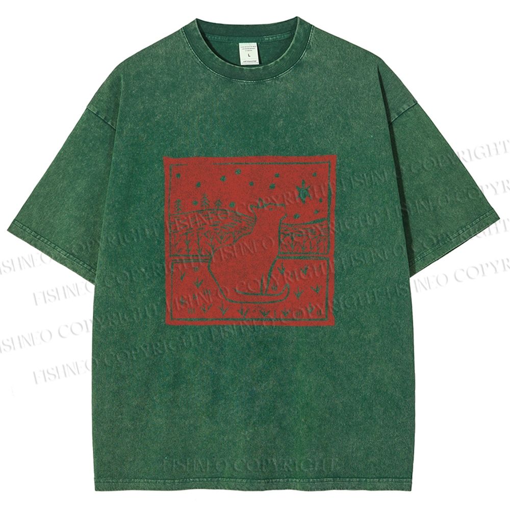 Unisex Vintage Cat  Printed Washed Tee