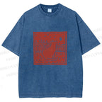 Unisex Vintage Cat  Printed Washed Tee