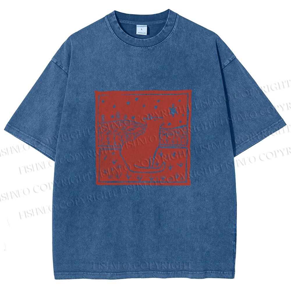 Unisex Vintage Cat  Printed Washed Tee