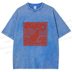 Unisex Vintage Cat  Printed Washed Tee