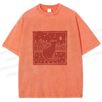 Unisex Vintage Cat  Printed Washed Tee