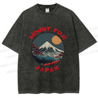 Unisex Japanese Mount Fuji Printed Washed Tee