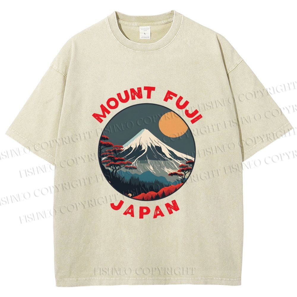 Unisex Japanese Mount Fuji Printed Washed Tee