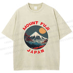 Unisex Japanese Mount Fuji Printed Washed Tee
