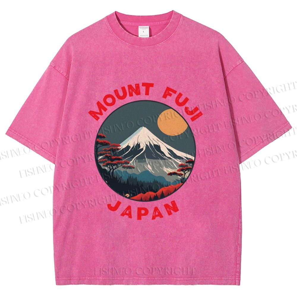 Unisex Japanese Mount Fuji Printed Washed Tee