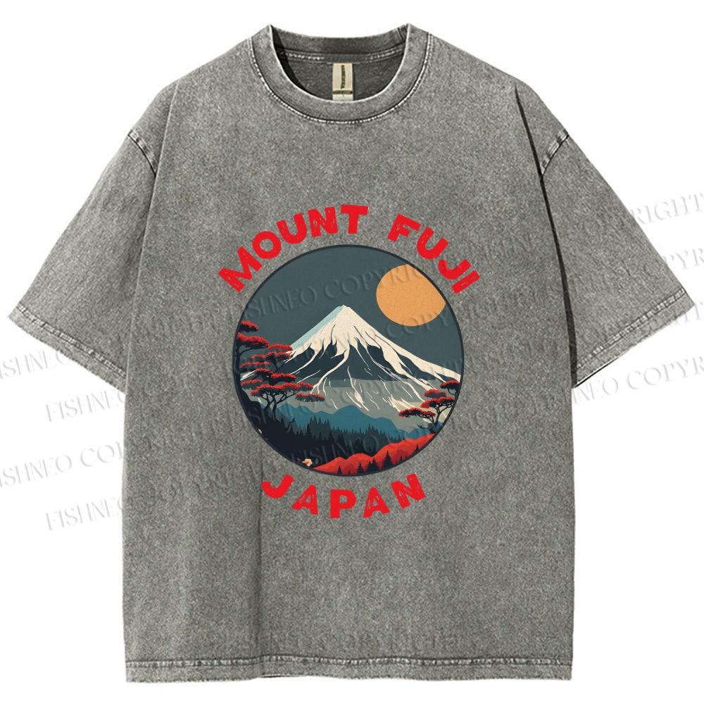 Unisex Japanese Mount Fuji Printed Washed Tee