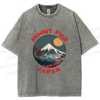 Unisex Japanese Mount Fuji Printed Washed Tee