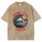 Unisex Japanese Mount Fuji Printed Washed Tee