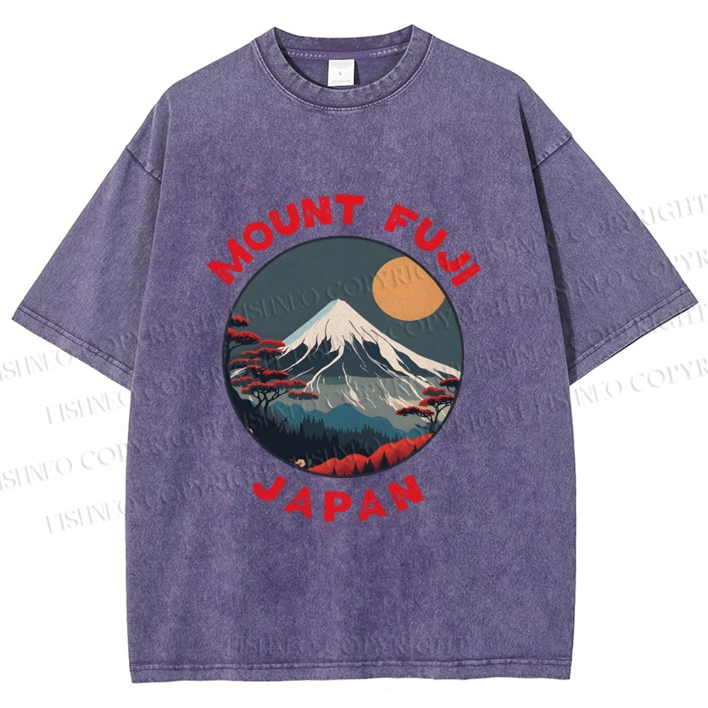 Unisex Japanese Mount Fuji Printed Washed Tee