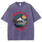 Unisex Japanese Mount Fuji Printed Washed Tee
