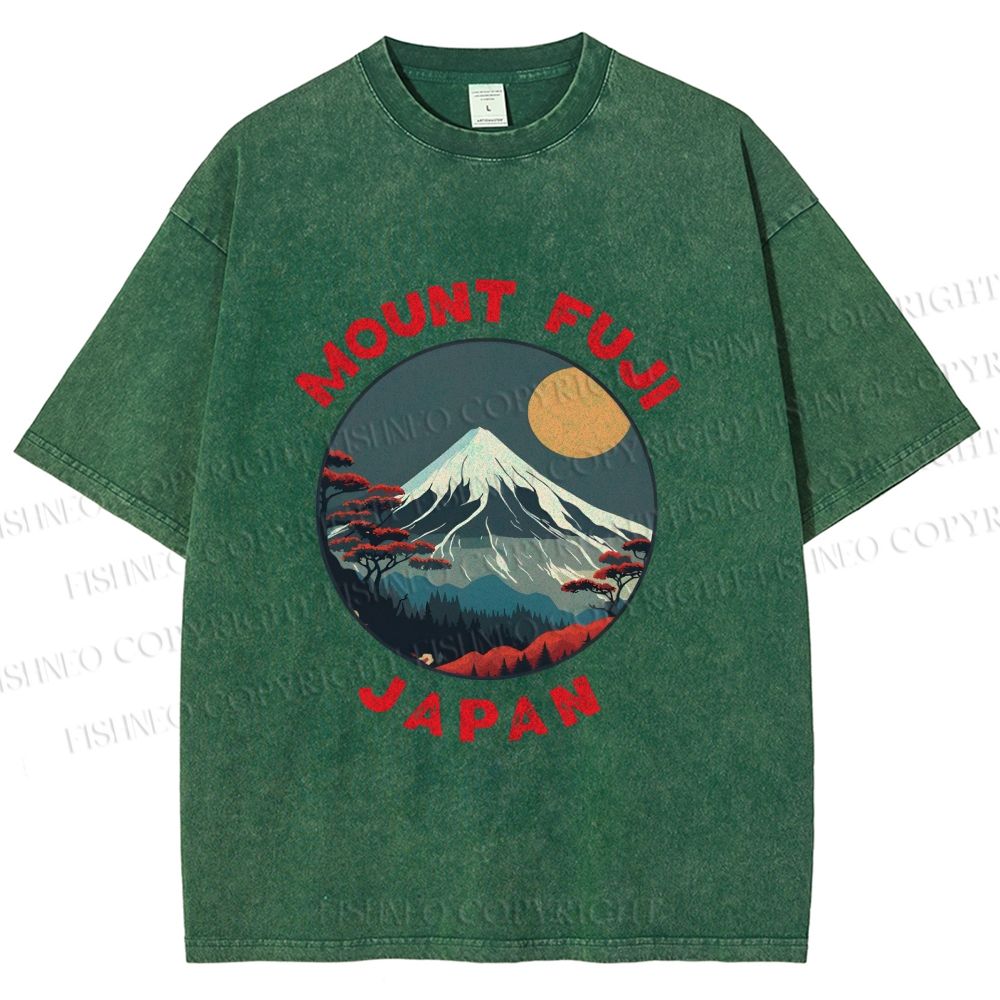 Unisex Japanese Mount Fuji Printed Washed Tee
