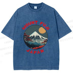 Unisex Japanese Mount Fuji Printed Washed Tee