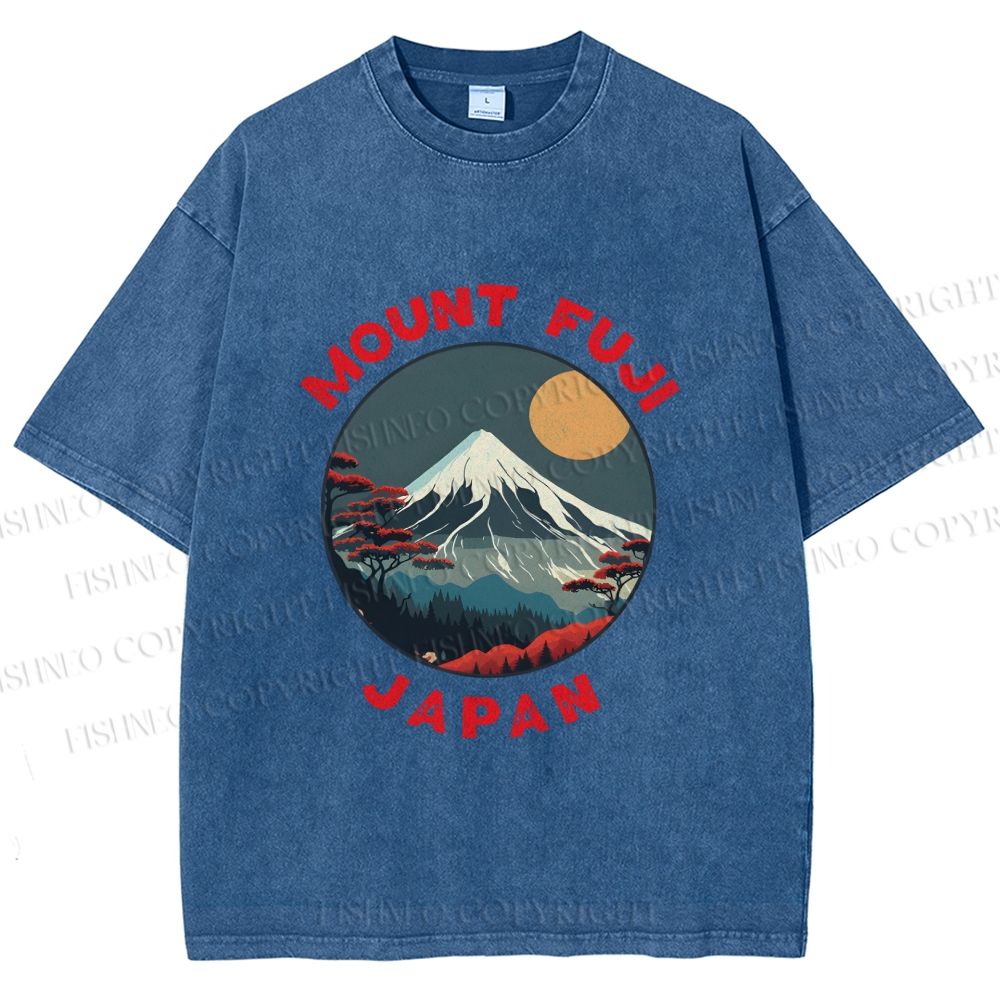Unisex Japanese Mount Fuji Printed Washed Tee