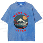 Unisex Japanese Mount Fuji Printed Washed Tee